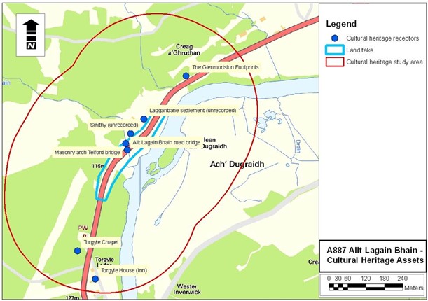 Map showing cultural heritage assets within 300m of the proposed scheme