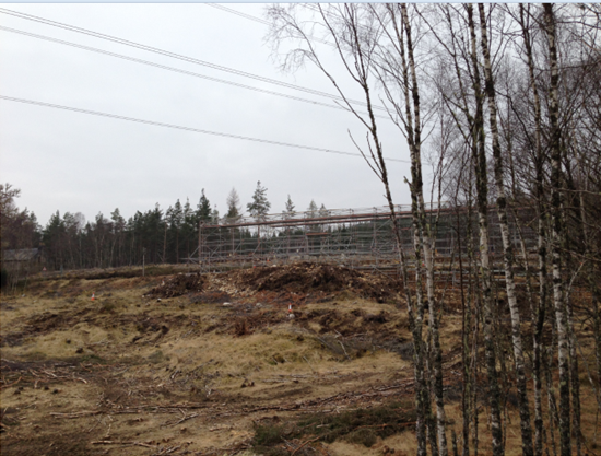 Works on electricity cable and pylons in woodland setting