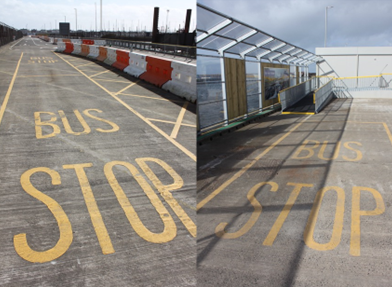 Bus stops signage on site.