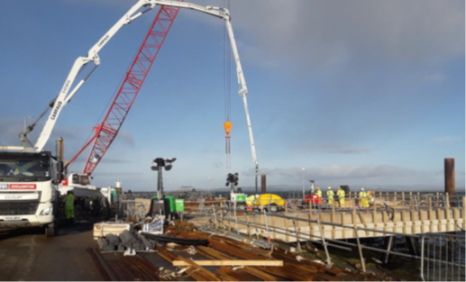 marine works, suspend concrete deck and new fenders in progress January 2022.