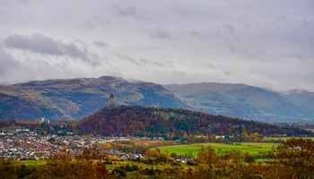 The Wallace monument and Ochil Hills as seen from Stirling castle. 