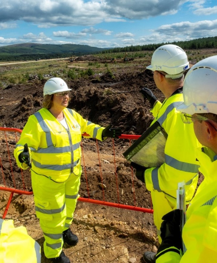 Figure 11. Fiona Hyslop, Cabinet Secretary for Transport, visiting the peat reuse area on A9 Dualling: Tomatin to Moy project
