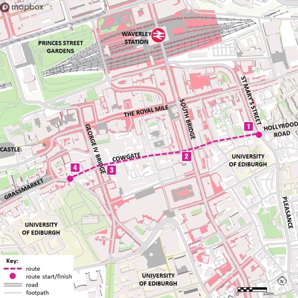 Map of the route detailed in the table below.