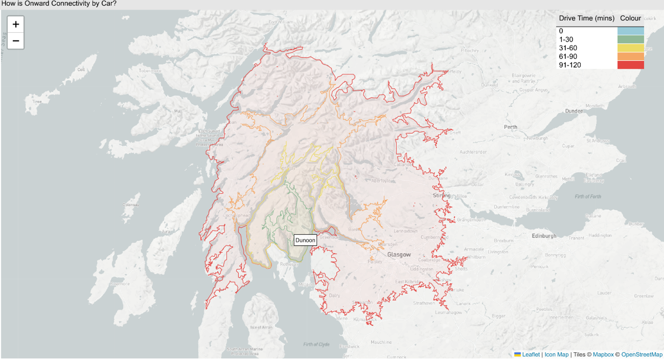 As described in text, onward journey times by car from Dunoon.