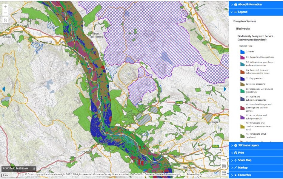 An extract from the GIS system used to record natural capital on the trunk road network.