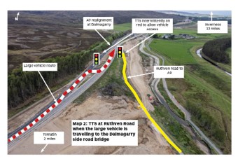 Map of the TTS at Ruthven Road when the large vehicle is travelling to the Dalmagarry side road bridge