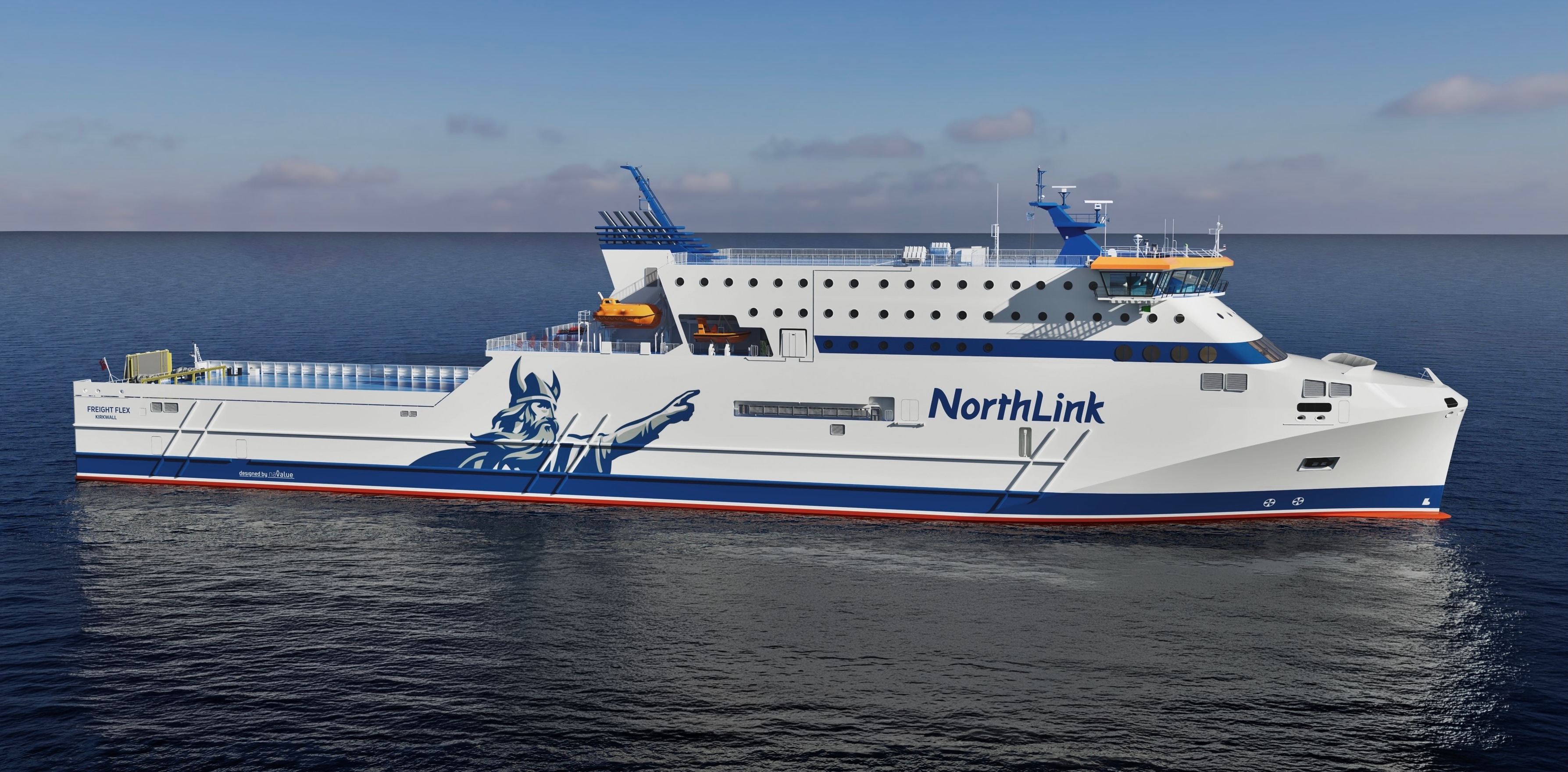NorthLink ferry sailing under a blue sky