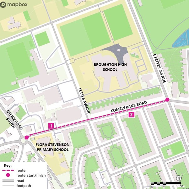 Map of the route detailed in the table below.