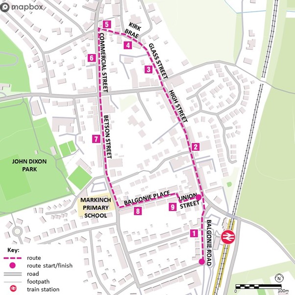 Map of the route detailed in the table below.