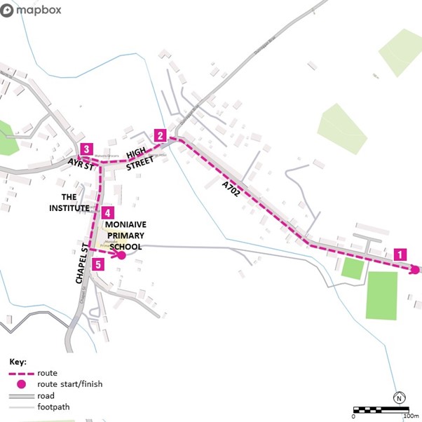 Map of the route detailed in the table below.