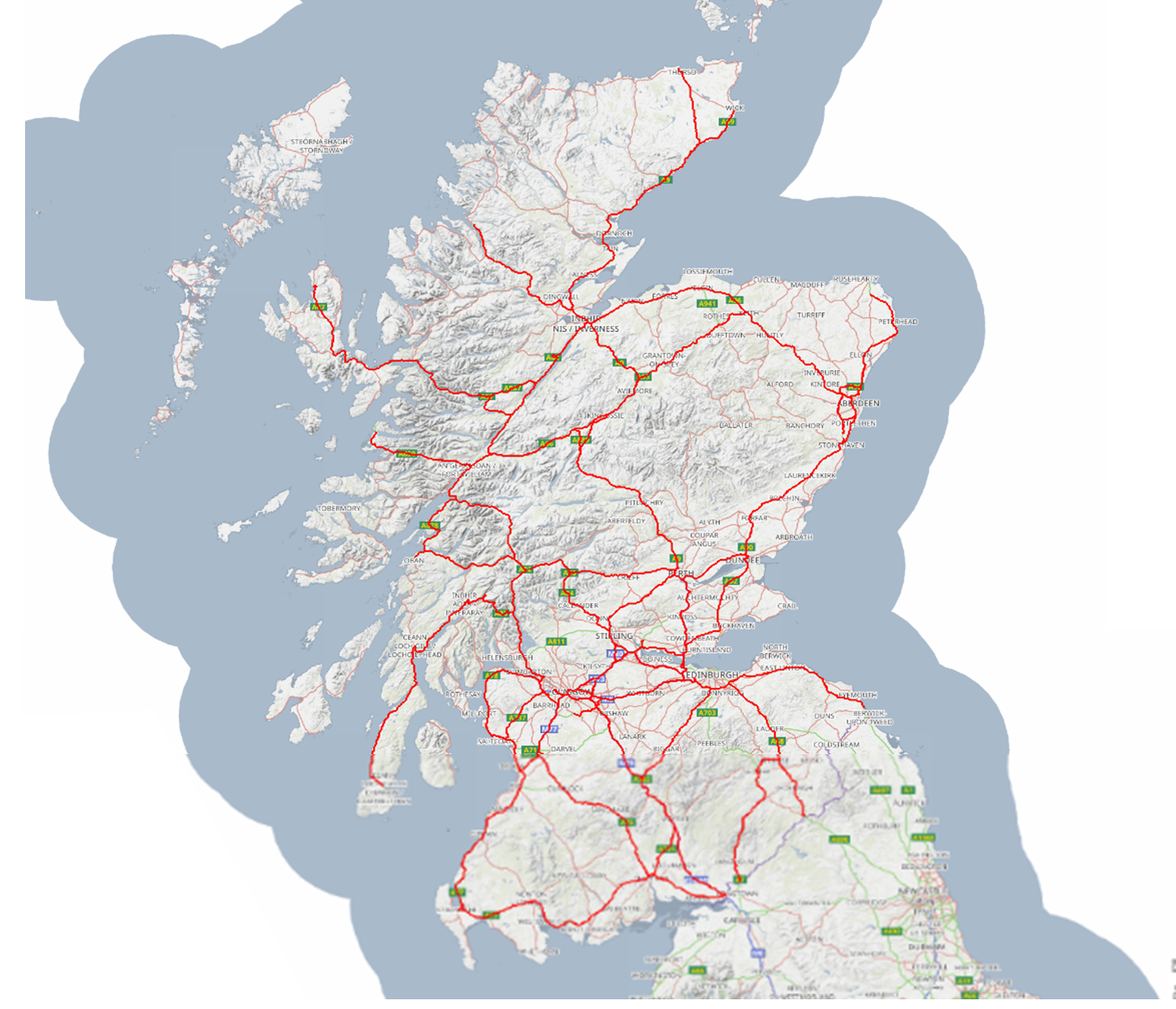 Figure 24 The Scottish Trunk Road Network represents a significant sized linear landholding and a particular challenge for a natural capital baseline assessment methodology