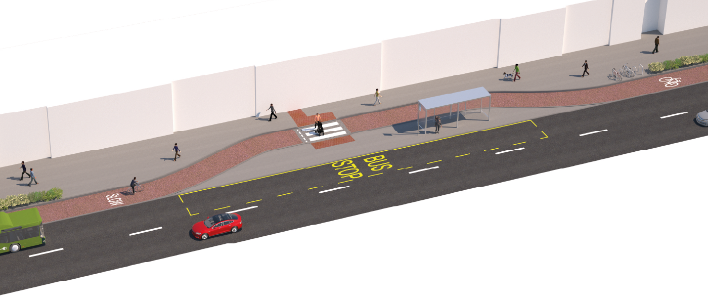 Figure 3.22: Bus stop bypass (with island) as described in previous text