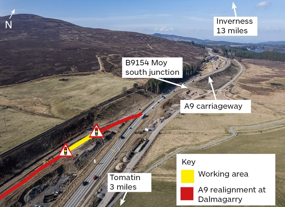 Aerial shot of the location on the A9, 13 miles south of Inverness and 3 miles north of Tomatin