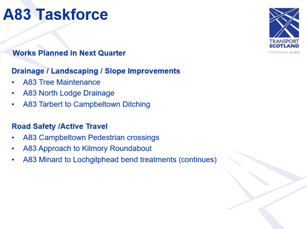 Slide 8 - Works Planned in Next Quarter, as described in the following text
