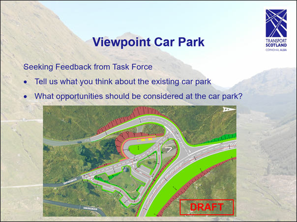 Slide 10 as described in text below. Map showing planned improvements to A83 Rest and be Thankful car park.