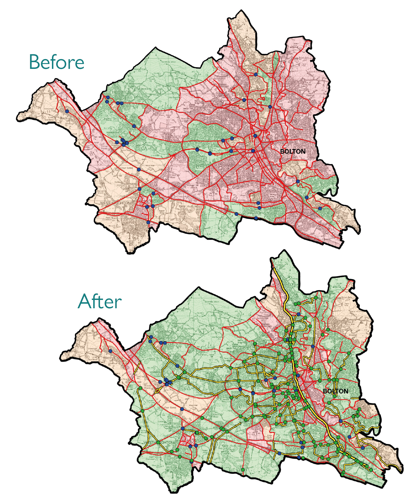 Figure 2.5: Example of proposed accessibility improvements in Bolton (Transport for Greater Manchester), as described in previous text