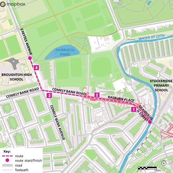 Map of the route detailed in the table below.