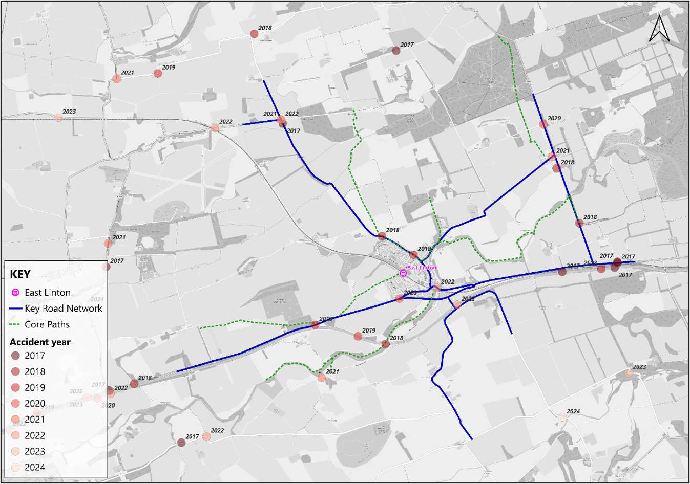 Figure 78: STATS19 Collision Data – East Linton, by accident year - as described in previous text