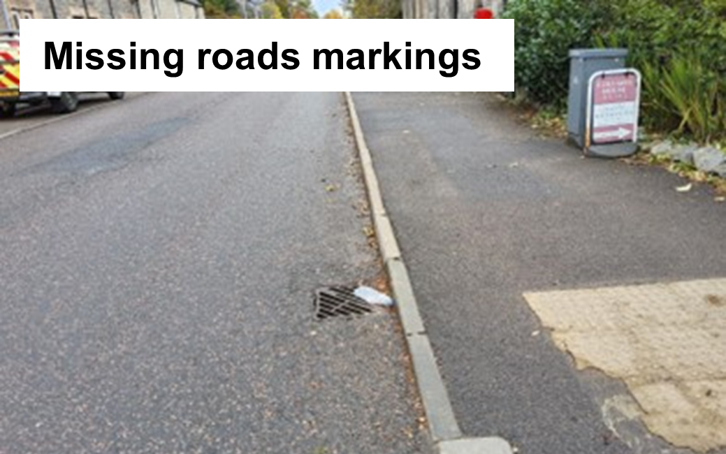 Road with missing or severely faded lane markings