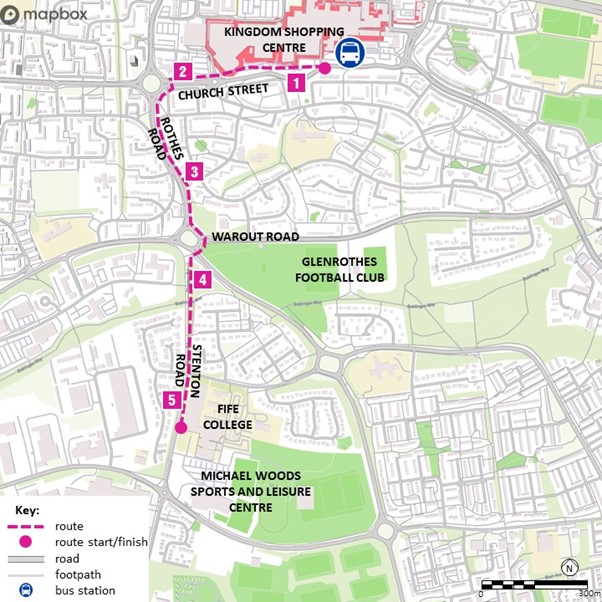 Map of the route detailed in the table below.