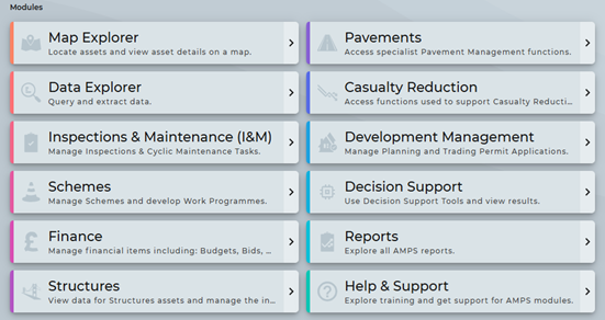 Figure 6-1: AMPS Module Menu Screenshot