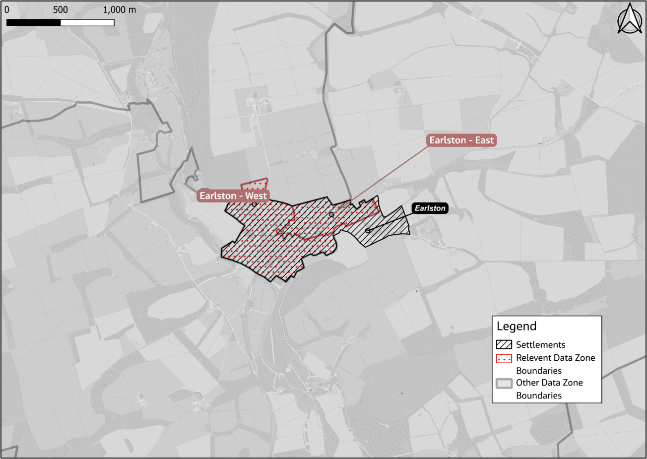 Figure 71: Earlston output areas for DWP statistics - as described in previous text