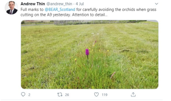 An extract from a social media post acknowledging efforts to protect wildflowers