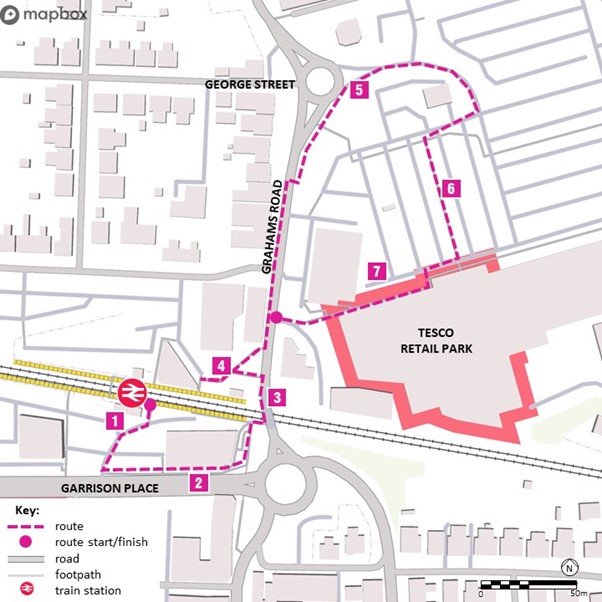 Map of the route detailed in the table below.