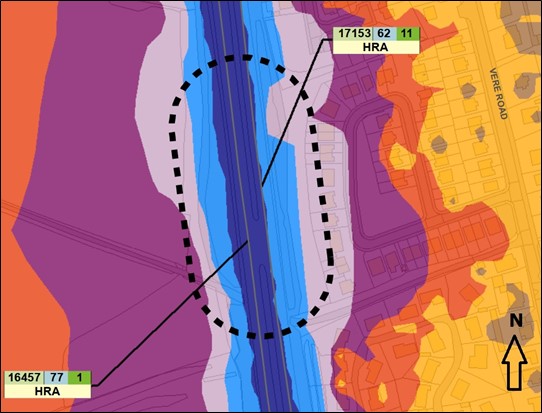 Figure 5-1 - CNMA 2 Excerpt from Noise Map - 2018 - as described in text