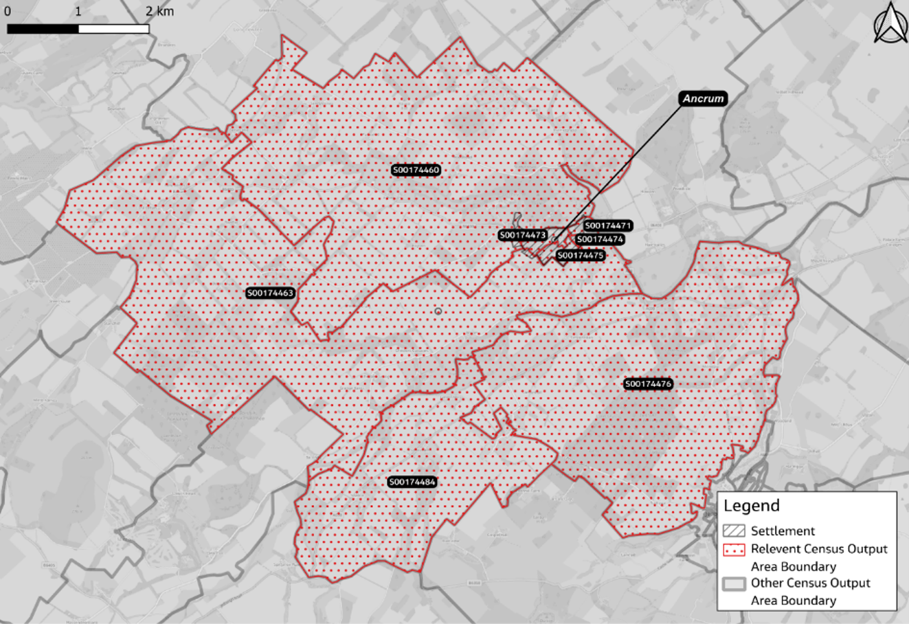 Figure 80: Ancrum census output areas for DWP statistics - as described in previous text