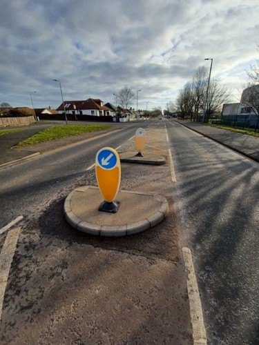 New pedestrian refuge on Saltcoats Road.