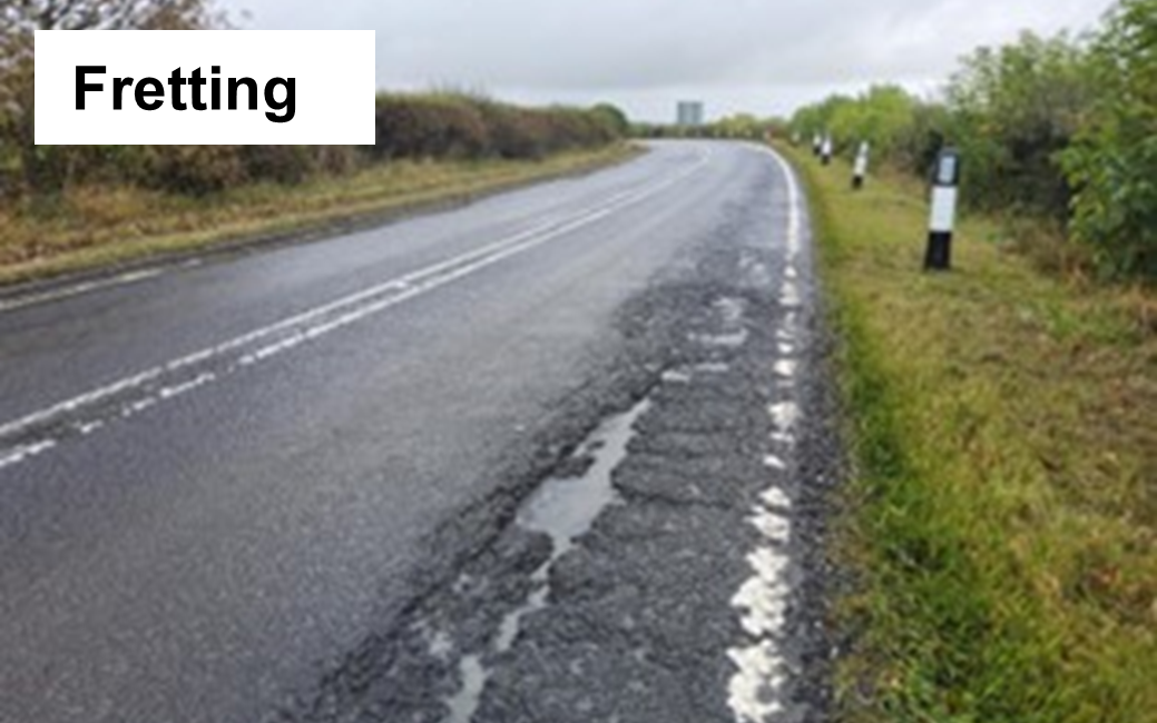 Road fretting along the edge of the road