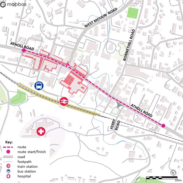 Map of the route detailed in the table below.