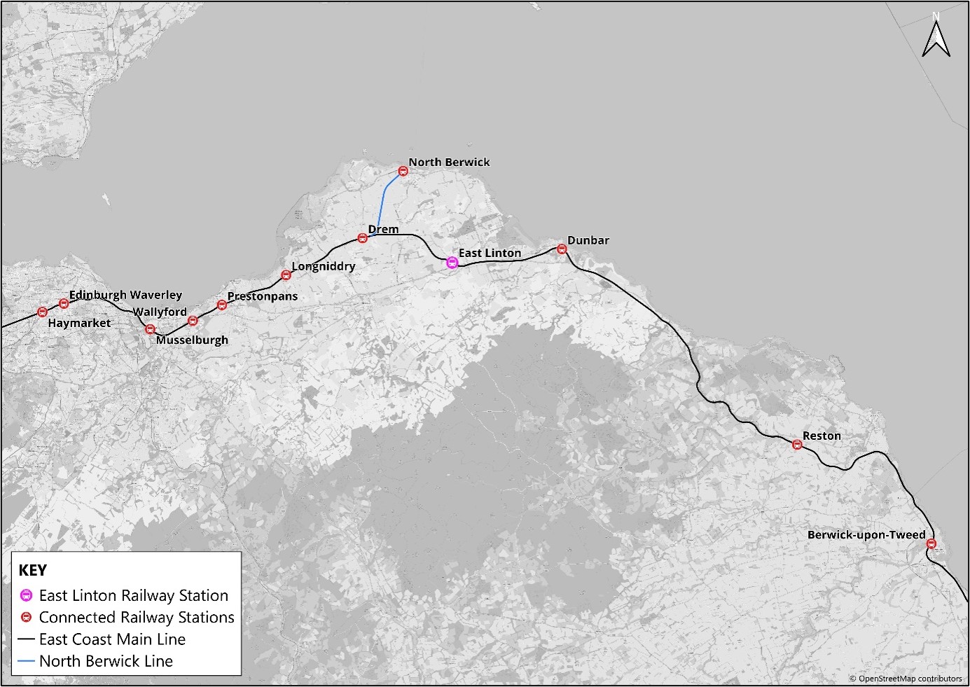 Figure 1 Location of East Linton Railway Station - as described in previous text